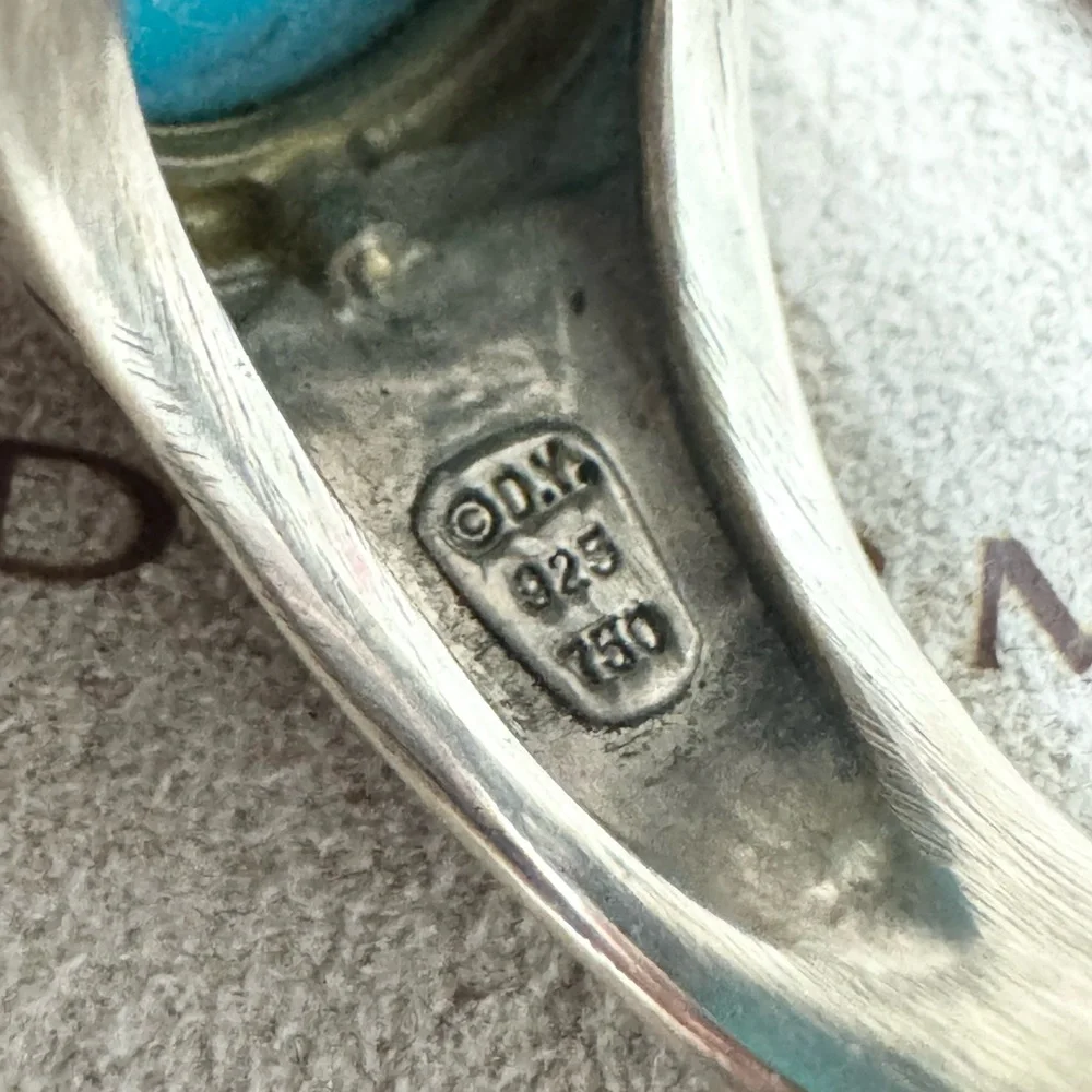 David Yurman 925 18K Gold Turquoise Oval Noblesse East West Ring Sz 8 - Picture 8 of 9